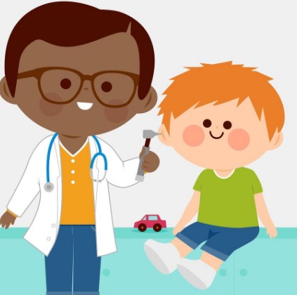 Doctor checking the ears of a child.